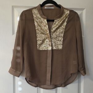 Potter's Pot Tan Blouse with Gold Sequins